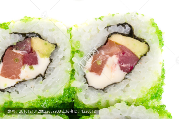 魚(yú)子辣真希壽司，熱輥與各種類(lèi)型的Tobiko（
