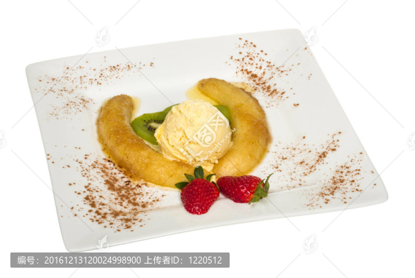 香蕉甜點；冰淇淋；焦糖；草莓薄荷