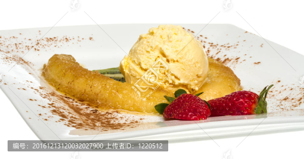 香蕉甜點(diǎn)；冰淇淋；焦糖；草莓薄荷
