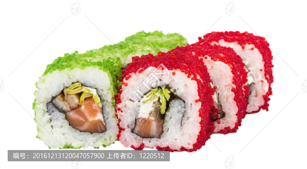 魚(yú)子辣真希壽司，熱輥與各種類(lèi)型的Tobiko（