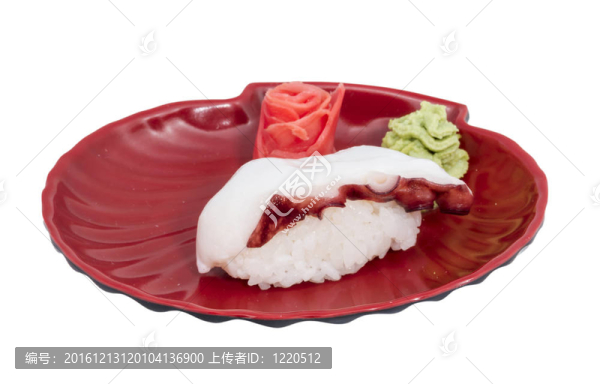 日本壽司與肉章魚在白色背景