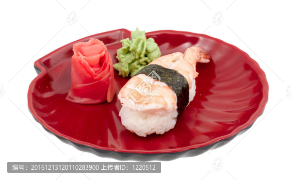 蝦壽司特寫(xiě)孤立在白色背景