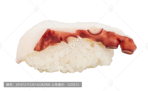 日本壽司與肉章魚在白色背景