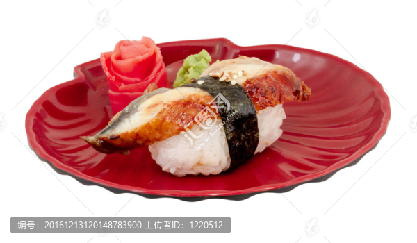 鰻魚壽司。白色隔離。