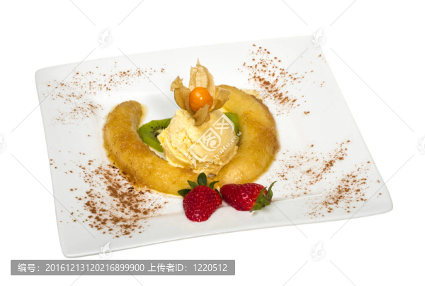 香蕉甜點(diǎn)；冰淇淋；焦糖；草莓薄荷