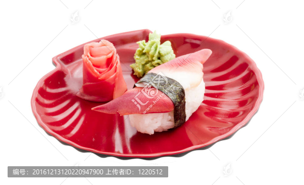 Hokkigai,Mollusc,sushi在白色背景