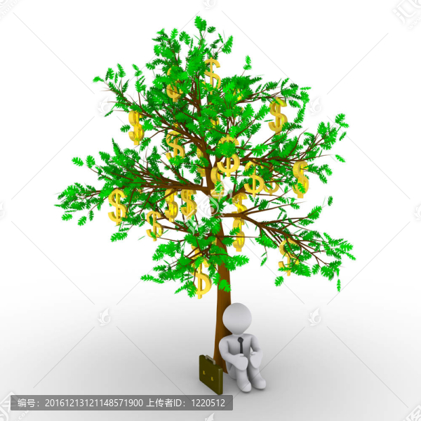 商人坐在樹下用美元