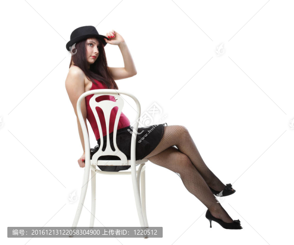 在紅色的緊身衣椅白孤立女人跳舞女郎
