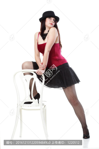 在紅色的緊身衣椅白孤立女人跳舞女郎