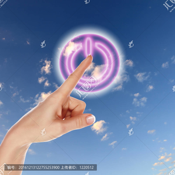 天空背景下的電源按鈕