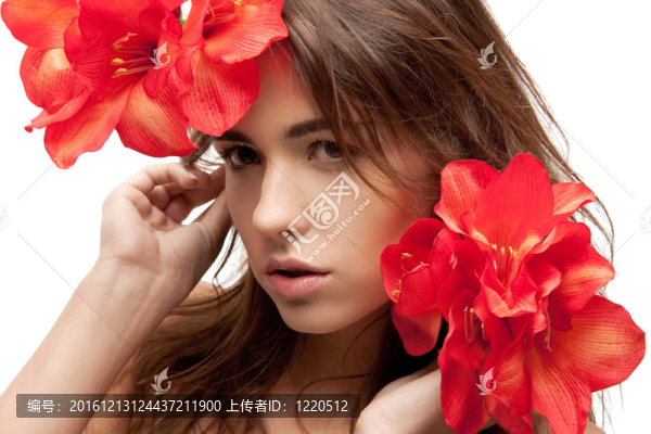 可愛(ài)的女人與紅花