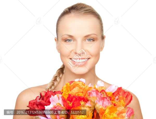可愛的女人與紅花