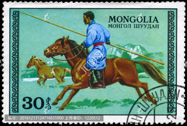 蒙古大約1977的獵人在馬背上