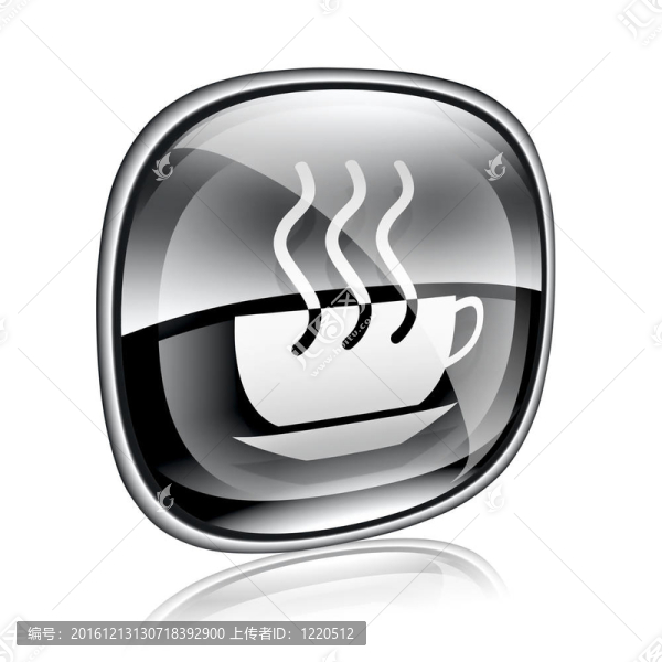 咖啡杯圖標(biāo)黑色玻璃；白色背景隔離。