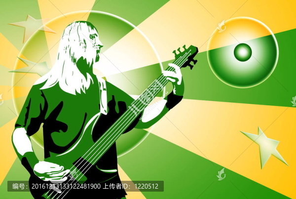 黃綠色背景吉他手