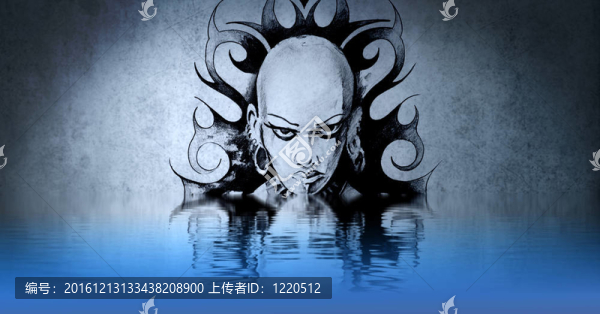 美女倒影水。藍(lán)色紋身設(shè)計(jì)