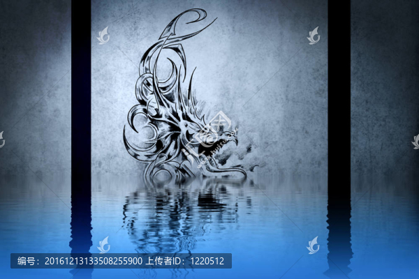 藍(lán)色墻壁上的中世紀(jì)龍紋身