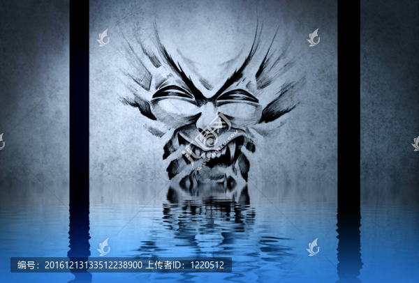 幻想著有一個魔鬼骯臟的藍色背景圖和說明；