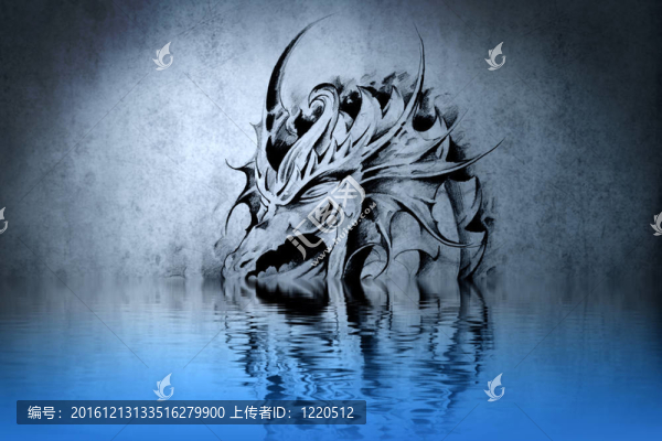 藍(lán)色墻壁上的中世紀(jì)龍紋身
