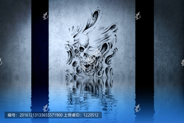 藍(lán)色墻壁上的骷髏紋身