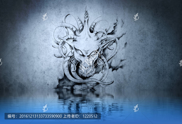 石像鬼紋身中的水藍(lán)色的墻壁的反射