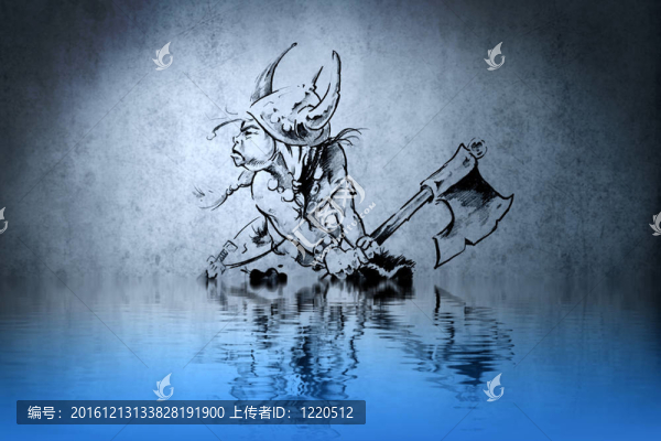 紋身戰(zhàn)士在藍(lán)色墻壁上的戰(zhàn)爭(zhēng)倒影