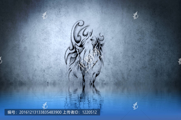 紋身灰色獨(dú)角獸水反射。插畫設(shè)計(jì)