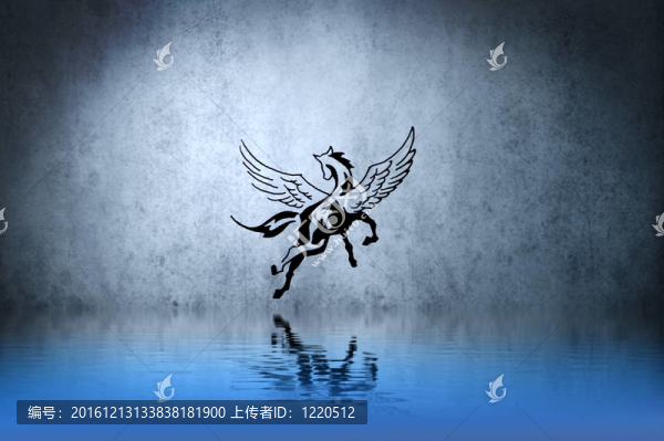 帶水反射的紋身馬。插畫設(shè)計