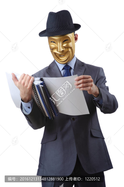間諜概念與蒙面男子在白色