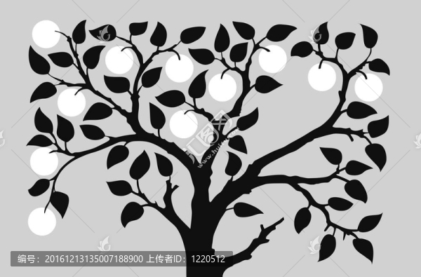 灰色背景蘋果樹的剪影；圖