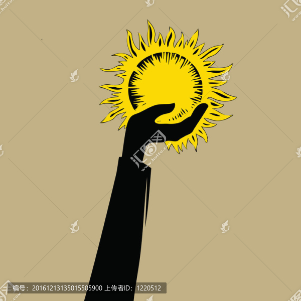 曬在棕色背景上的手；插圖