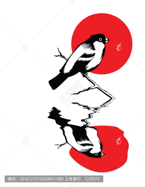 分支輪廓太陽背景的鳥；插圖