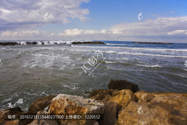 多石的海岸。冬天