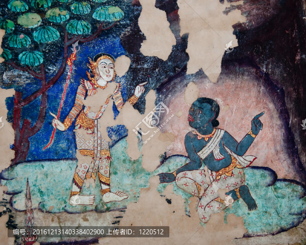 在Wat,Phra唱佛寺壁畫的古代繪畫；