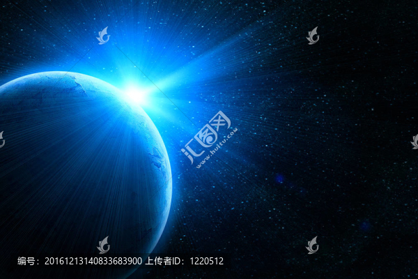 太陽升起的藍色地球