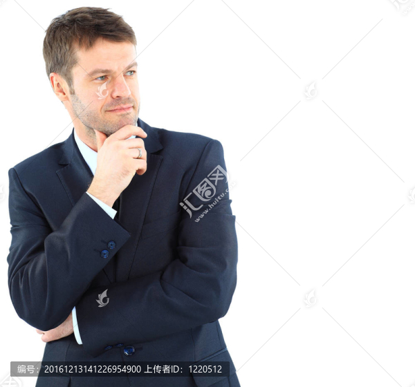 一個(gè)快樂(lè)成熟的商人的肖像看起來(lái)對(duì)白色背景充滿信心