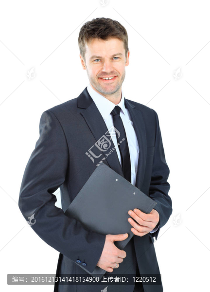 一個快樂成熟的商人的肖像看起來對白色背景充滿信心