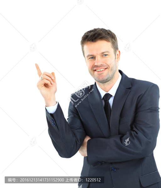 一個快樂成熟的商人的肖像看起來對白色背景充滿信心