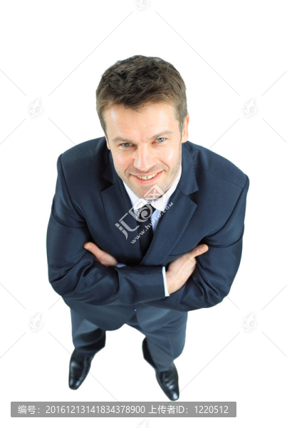 一個快樂成熟的商人的肖像看起來對白色背景充滿信心