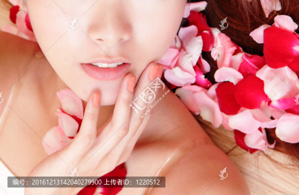 美麗的嘴唇，粉紅色和紅色的玫瑰