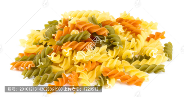煮過的面食螺絲粉不同的顏色；白色背景