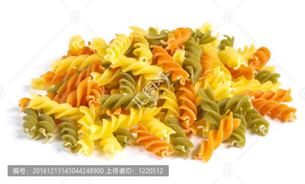 煮過的面食螺絲粉不同的顏色；白色背景