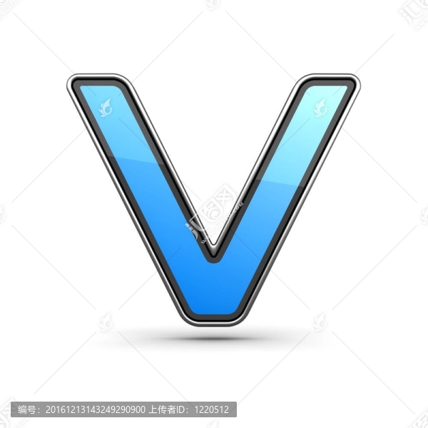 金屬邊框現(xiàn)代設計中的字母V藍色圖標
