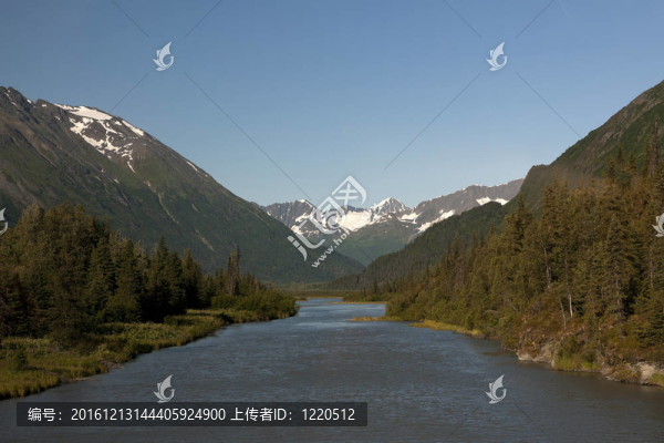 夏天的晚上落在河穿過山谷