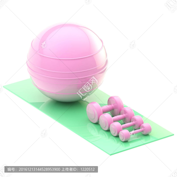 健身：健身球和啞鈴在瑜伽墊