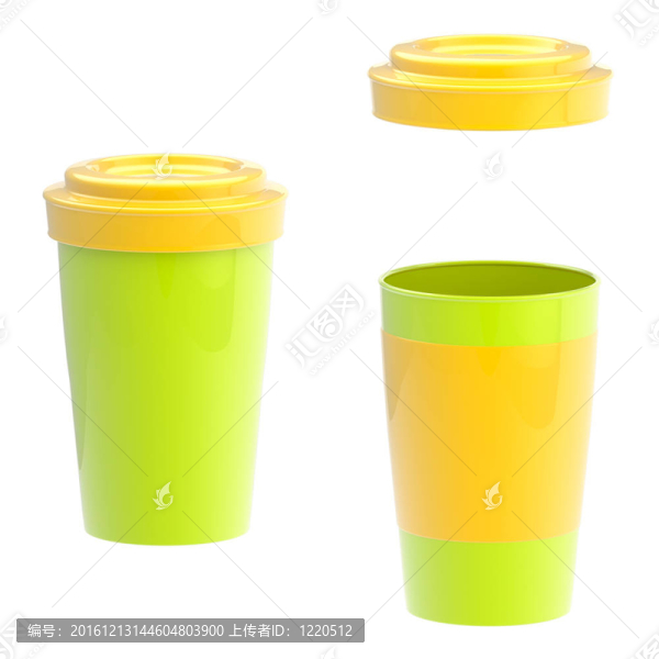 彩色綠色和黃色空白咖啡杯
