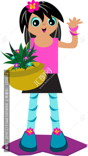 帶植物籃子的熱帶女孩