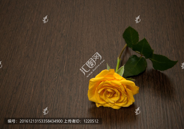 木桌上的黃玫瑰