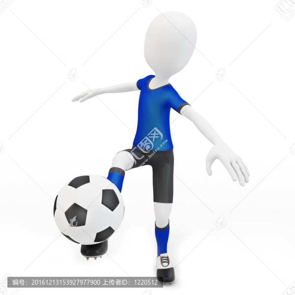 三維男子足球運動員與球