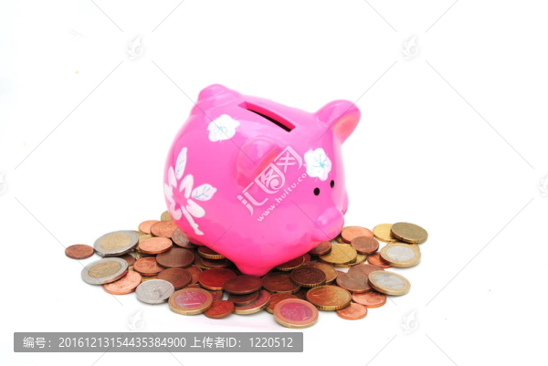 小豬銀行和歐元硬幣在白色；軟陰影